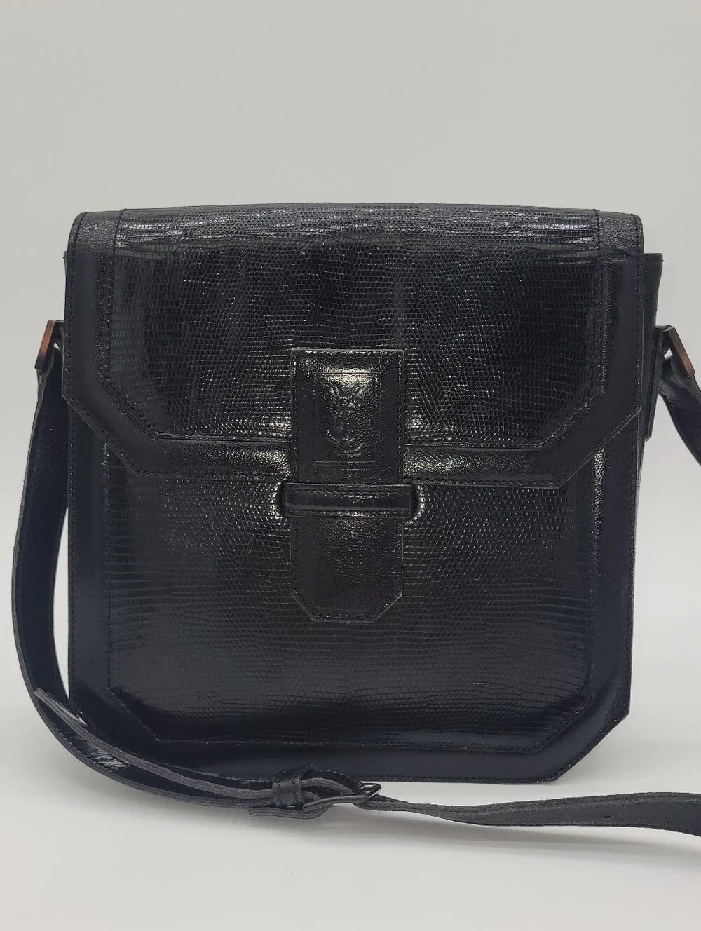Vintage Yves Saint Laurent Lizard-Embossed Shoulder Bag Original Dust - Picture 1 of 11